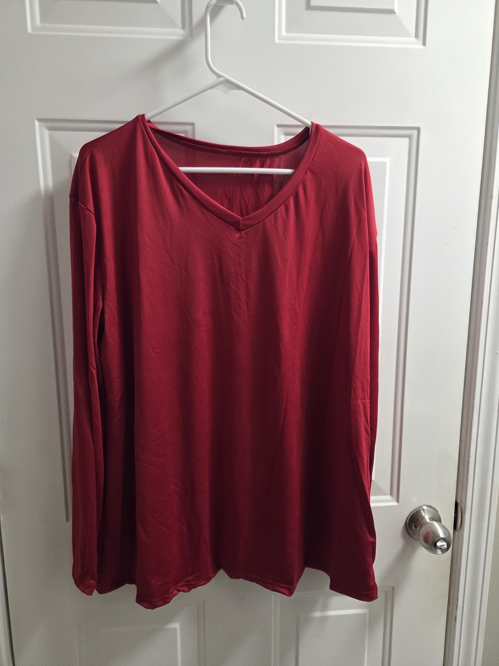 Red V-Neck Long Sleeve Women's Top